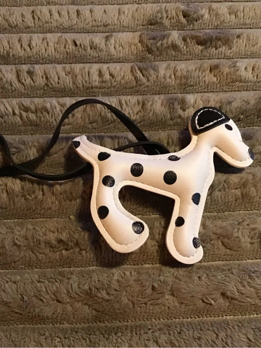 Dog-shaped White Leather Charm with Black Polka Dots